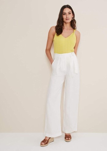 Phase Eight Aaliyah Linen Wide Legs Trousers White USA | 2574693-PL